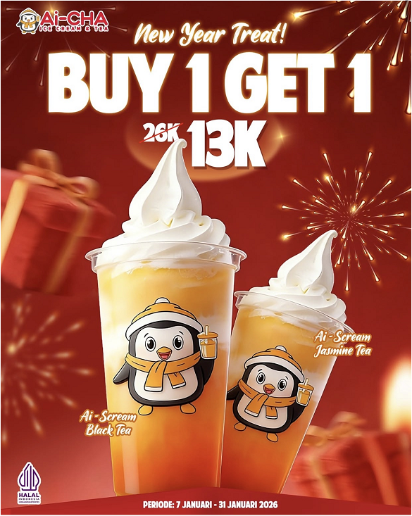 Promo Buy 1 Get 1 Ai-Scream Tea Cuma 13.000 di Ai-CHA